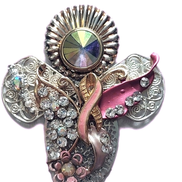 Pink Ribbon Breast Cancer Theme Angel Brooch - Picture 4 of 7